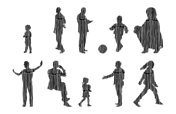 Vector Silhouettes Outline Silhouettes People Contour Drawing People Silhouette Icon — 스톡 벡터