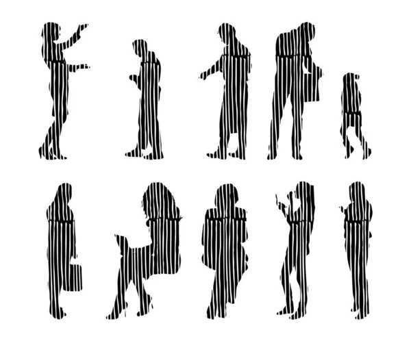 Silhouettes Vectorielles Silhouettes Esquissées Personnes Dessin Contour Silhouette Personnes Icône — Image vectorielle