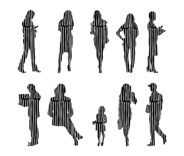 Vector Silhouettes Outline Silhouettes People Contour Drawing People Silhouette Icon — 스톡 벡터