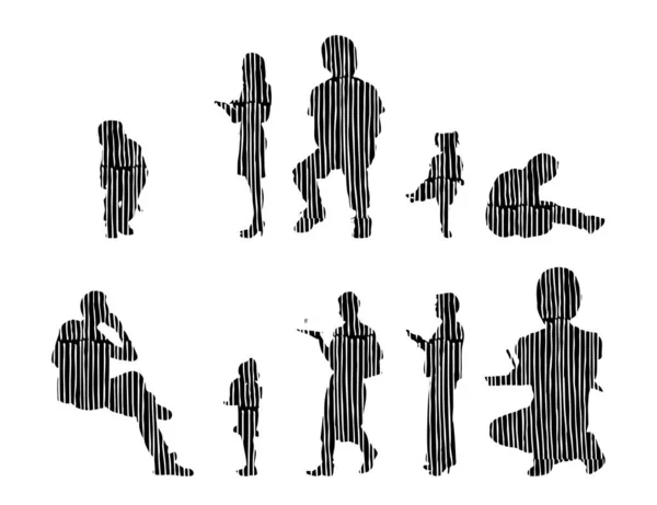 Vektor Silhouetten Umrisse Von Menschen Konturzeichnung Menschen Silhouette Icon Set — Stockvektor