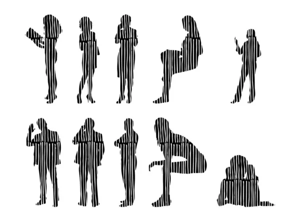 Silhouettes Vectorielles Silhouettes Esquissées Personnes Dessin Contour Silhouette Personnes Icône — Image vectorielle