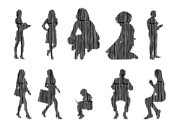 Vektor Silhouetten Umrisse Von Menschen Konturzeichnung Menschen Silhouette Icon Set — Stockvektor