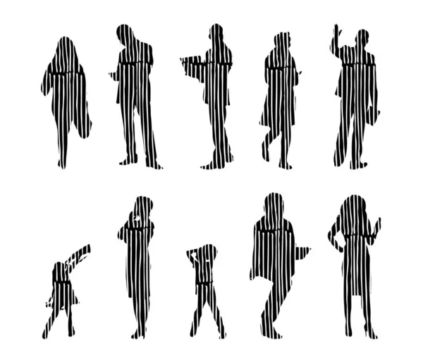 Silhouettes Vectorielles Silhouettes Esquissées Personnes Dessin Contour Silhouette Personnes Icône — Image vectorielle