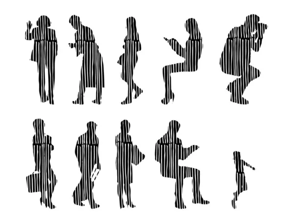 Silhouettes Vectorielles Silhouettes Esquissées Personnes Dessin Contour Silhouette Personnes Icône — Image vectorielle