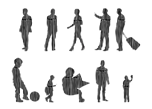 Vector Silhouettes Outline Silhouettes People Contour Drawing People Silhouette Icon — 스톡 벡터