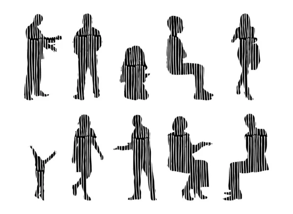 Silhouettes Vectorielles Silhouettes Esquissées Personnes Dessin Contour Silhouette Personnes Icône — Image vectorielle