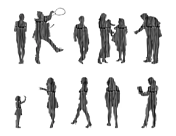 Silhouettes Vectorielles Silhouettes Esquissées Personnes Dessin Contour Silhouette Personnes Icône — Image vectorielle