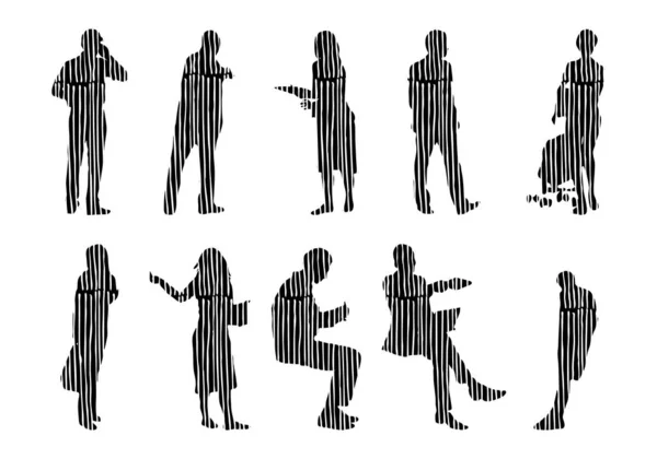 Silhouettes Vectorielles Silhouettes Esquissées Personnes Dessin Contour Silhouette Personnes Icône — Image vectorielle