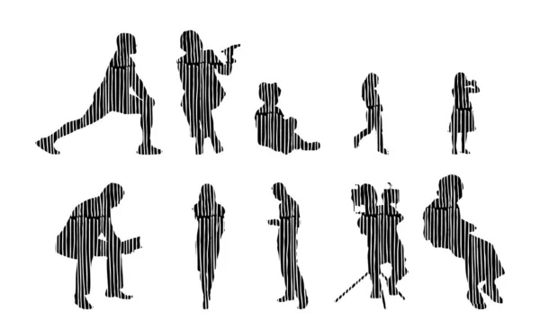 Silhouettes Vectorielles Silhouettes Esquissées Personnes Dessin Contour Silhouette Personnes Icône — Image vectorielle