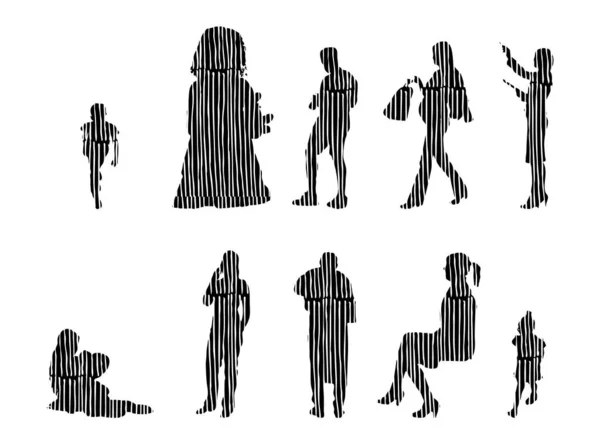 Silhouettes Vectorielles Silhouettes Esquissées Personnes Dessin Contour Silhouette Personnes Icône — Image vectorielle