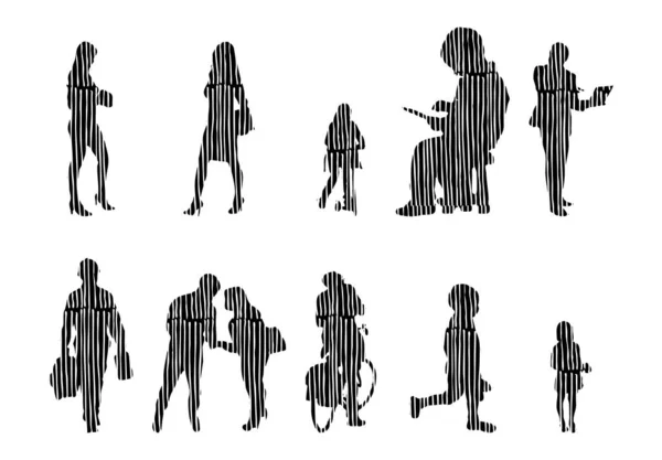 Vector Silhouettes Outline Silhouettes People Contour Drawing People Silhouette Icon — 스톡 벡터