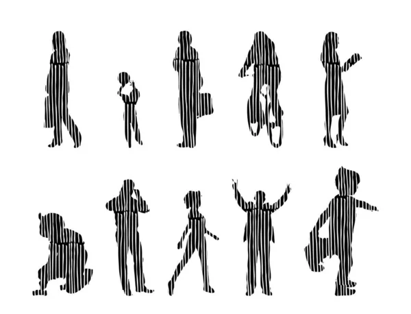 Silhouettes Vectorielles Silhouettes Esquissées Personnes Dessin Contour Silhouette Personnes Icône — Image vectorielle