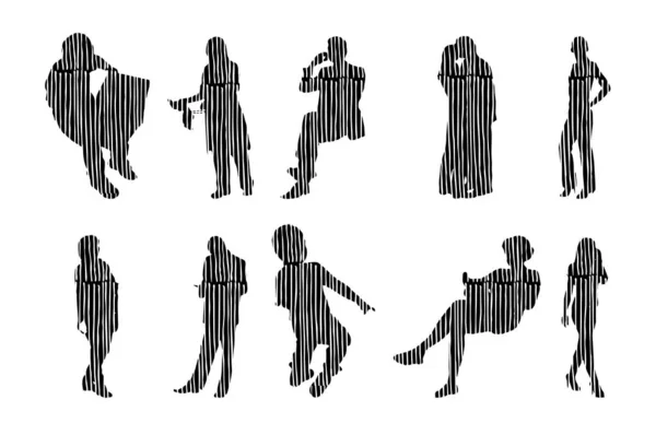 Silhouettes Vectorielles Silhouettes Esquissées Personnes Dessin Contour Silhouette Personnes Icône — Image vectorielle