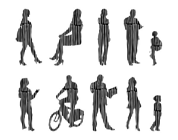 Siluetas Vectores Siluetas Contorno Personas Dibujo Contorno Silueta Personas Icono — Archivo Imágenes Vectoriales