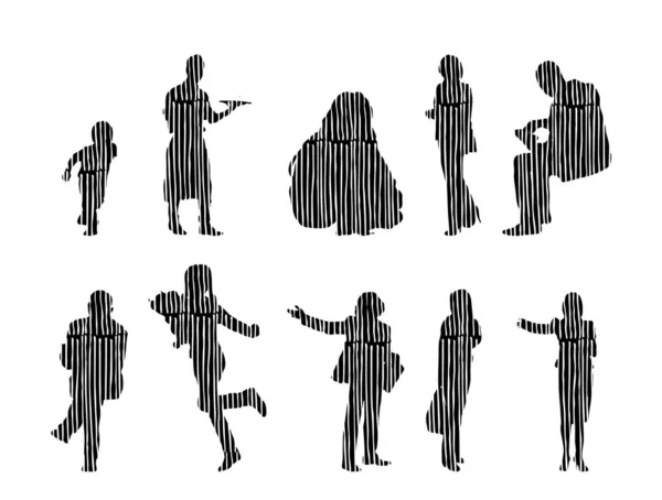 Silhouettes Vectorielles Silhouettes Esquissées Personnes Dessin Contour Silhouette Personnes Icône — Image vectorielle