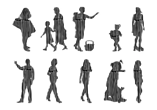 Silhouettes Vectorielles Silhouettes Esquissées Personnes Dessin Contour Silhouette Personnes Icône — Image vectorielle