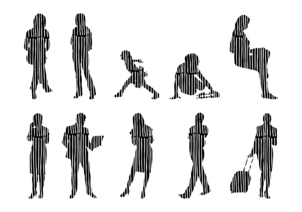 Silhouettes Vectorielles Silhouettes Esquissées Personnes Dessin Contour Silhouette Personnes Icône — Image vectorielle