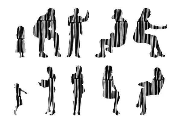 Silhouettes Vectorielles Silhouettes Esquissées Personnes Dessin Contour Silhouette Personnes Icône — Image vectorielle