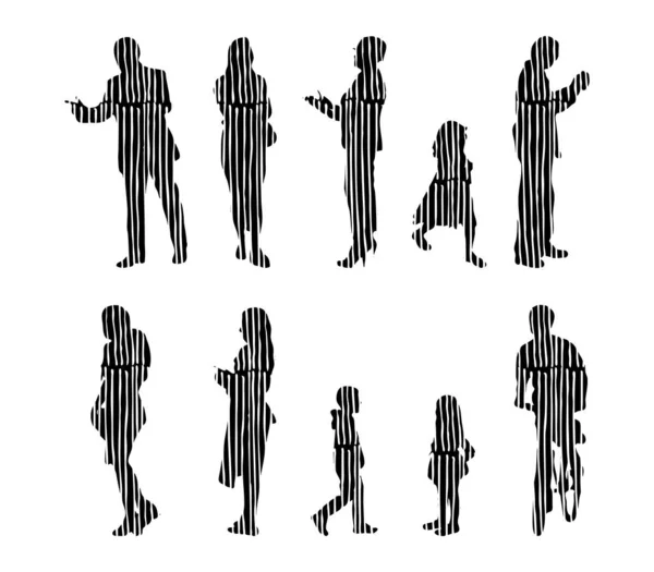 Vector Silhouettes Outline Silhouettes People Contour Drawing People Silhouette Icon — 스톡 벡터