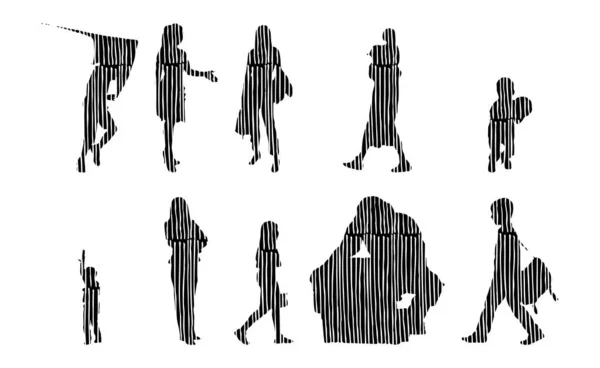 Silhouettes Vectorielles Silhouettes Esquissées Personnes Dessin Contour Silhouette Personnes Icône — Image vectorielle