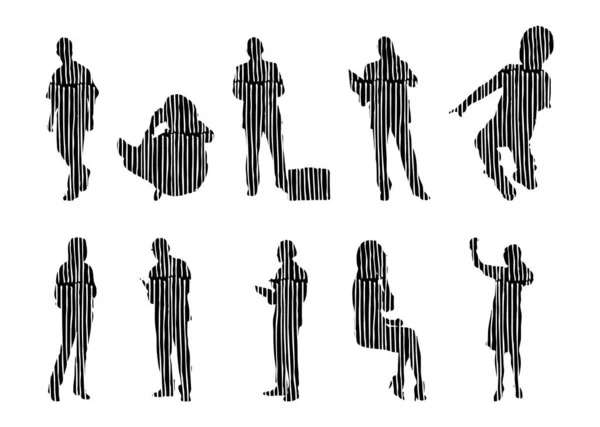 Silhouettes Vectorielles Silhouettes Esquissées Personnes Dessin Contour Silhouette Personnes Icône — Image vectorielle