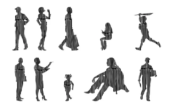 Vector Silhouettes Outline Silhouettes People Contour Drawing People Silhouette Icon — 스톡 벡터