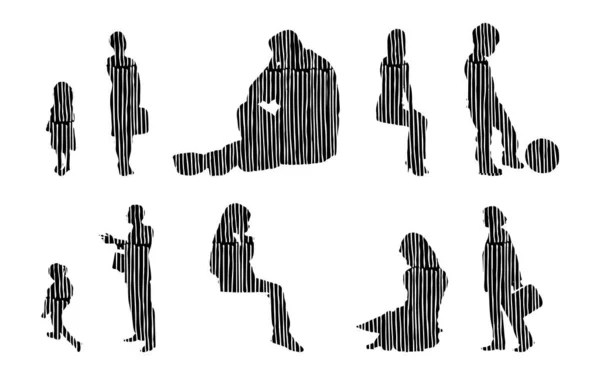 Silhouettes Vectorielles Silhouettes Esquissées Personnes Dessin Contour Silhouette Personnes Icône — Image vectorielle