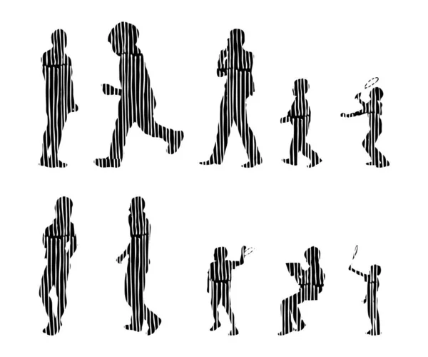 Siluetas Vectores Siluetas Contorno Personas Dibujo Contorno Silueta Personas Icono — Archivo Imágenes Vectoriales