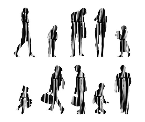 Vector Silhouettes Outline Silhouettes People Contour Drawing People Silhouette Icon — 스톡 벡터