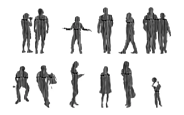 Sílhuetas Vetoriais Sílhuetas Contorno Pessoas Desenho Contorno Silhueta Pessoas Conjunto — Vetor de Stock