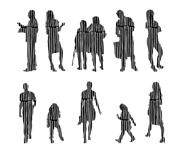 Silhouettes Vectorielles Silhouettes Esquissées Personnes Dessin Contour Silhouette Personnes Icône — Image vectorielle