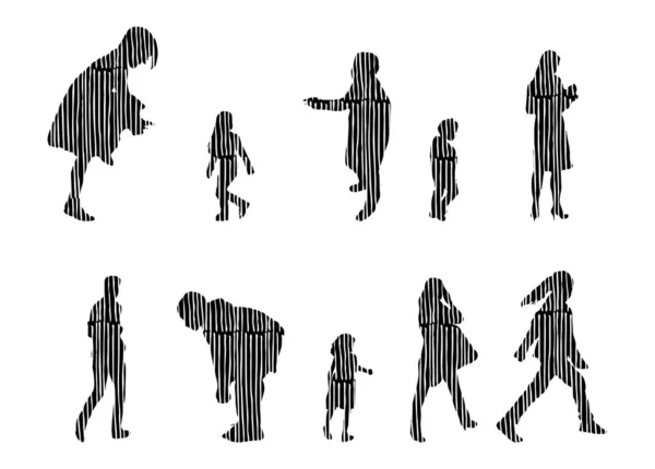 Silhouettes Vectorielles Silhouettes Esquissées Personnes Dessin Contour Silhouette Personnes Icône — Image vectorielle