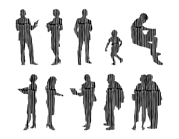 Silhouettes Vectorielles Silhouettes Esquissées Personnes Dessin Contour Silhouette Personnes Icône — Image vectorielle