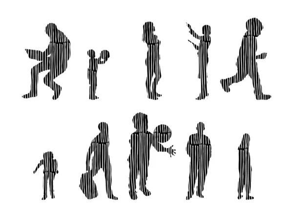 Silhouettes Vectorielles Silhouettes Esquissées Personnes Dessin Contour Silhouette Personnes Icône — Image vectorielle