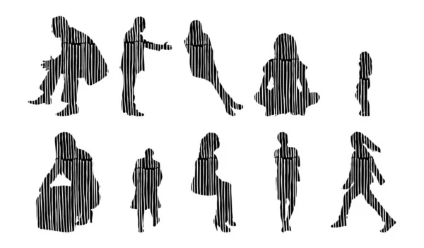 Vector Silhouettes Outline Silhouettes People Contour Drawing People Silhouette Icon — Stock Vector