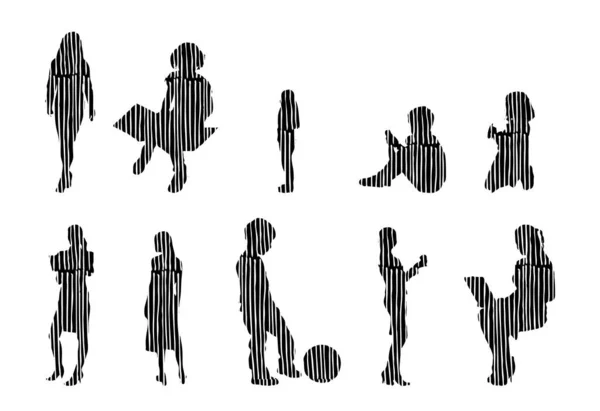 Silhouettes Vectorielles Silhouettes Esquissées Personnes Dessin Contour Silhouette Personnes Icône — Image vectorielle