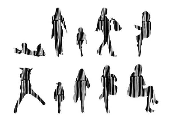 Silhouettes Vectorielles Silhouettes Esquissées Personnes Dessin Contour Silhouette Personnes Icône — Image vectorielle