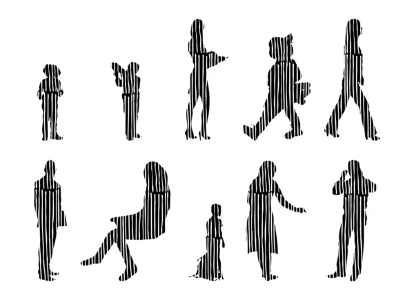 Silhouettes Vectorielles Silhouettes Esquissées Personnes Dessin Contour Silhouette Personnes Icône — Image vectorielle