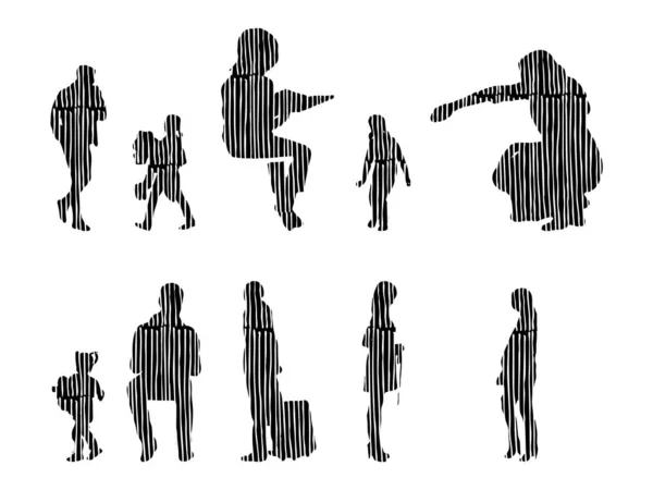 Silhouettes Vectorielles Silhouettes Esquissées Personnes Dessin Contour Silhouette Personnes Icône — Image vectorielle