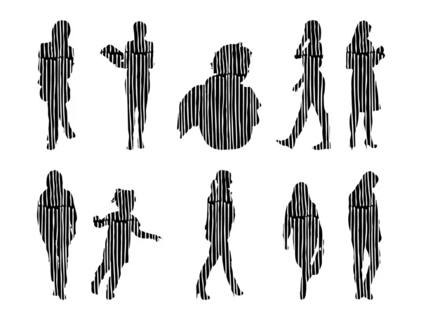 Silhouettes Vectorielles Silhouettes Esquissées Personnes Dessin Contour Silhouette Personnes Icône — Image vectorielle