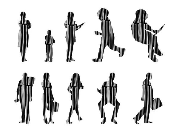 Silhouettes Vectorielles Silhouettes Esquissées Personnes Dessin Contour Silhouette Personnes Icône — Image vectorielle