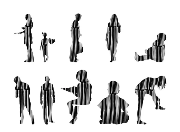 Silhouettes Vectorielles Silhouettes Esquissées Personnes Dessin Contour Silhouette Personnes Icône — Image vectorielle