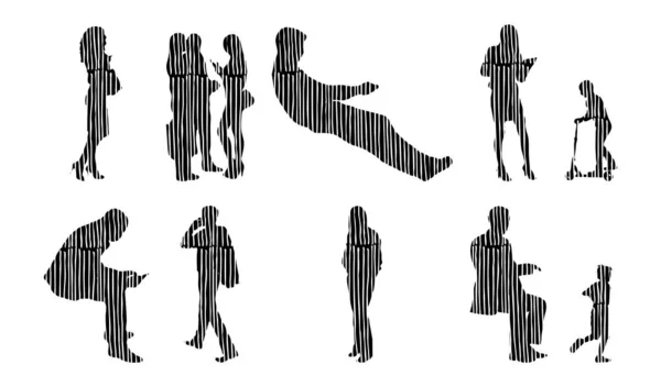 Silhouettes Vectorielles Silhouettes Esquissées Personnes Dessin Contour Silhouette Personnes Icône — Image vectorielle