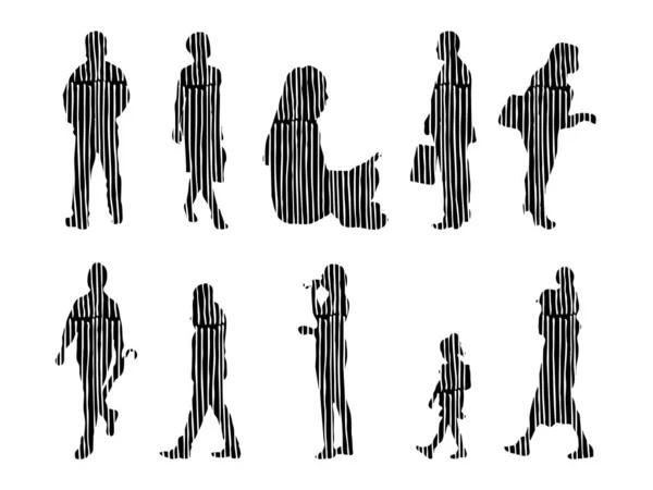 Silhouettes Vectorielles Silhouettes Esquissées Personnes Dessin Contour Silhouette Personnes Icône — Image vectorielle