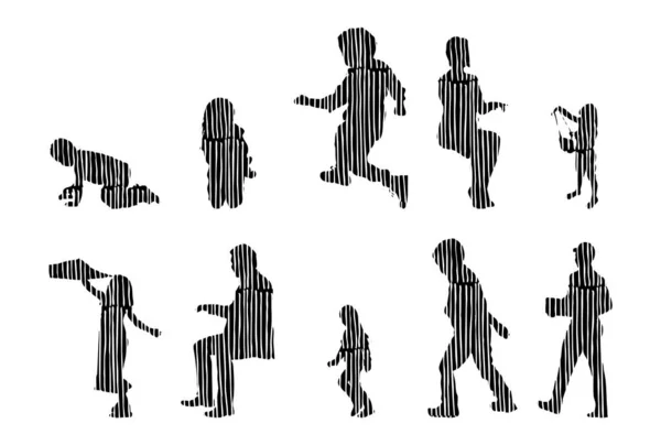 Silhouettes Vectorielles Silhouettes Esquissées Personnes Dessin Contour Silhouette Personnes Icône — Image vectorielle