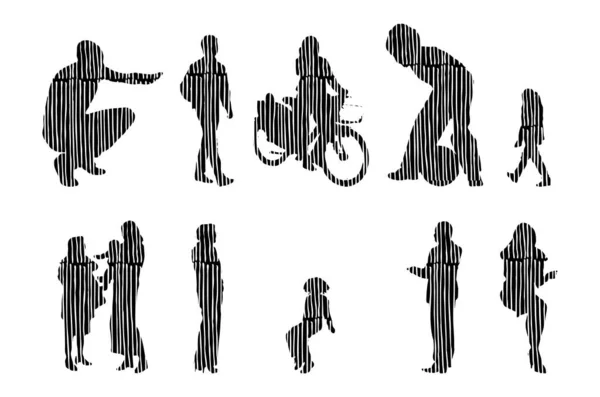 Vector Silhouettes Outline Silhouettes People Contour Drawing People Silhouette Icon — Stock Vector