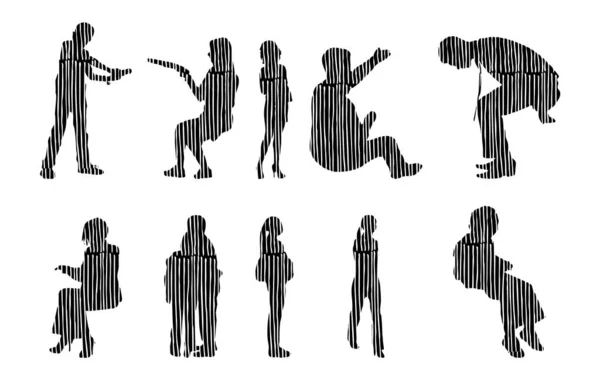 Silhouettes Vectorielles Silhouettes Esquissées Personnes Dessin Contour Silhouette Personnes Icône — Image vectorielle