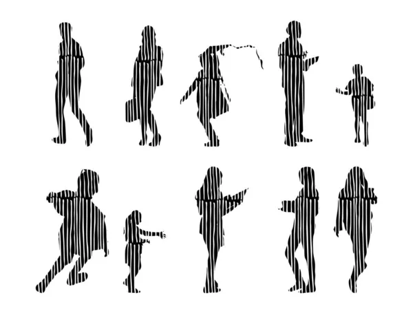 Sílhuetas Vetoriais Sílhuetas Contorno Pessoas Desenho Contorno Silhueta Pessoas Conjunto —  Vetores de Stock