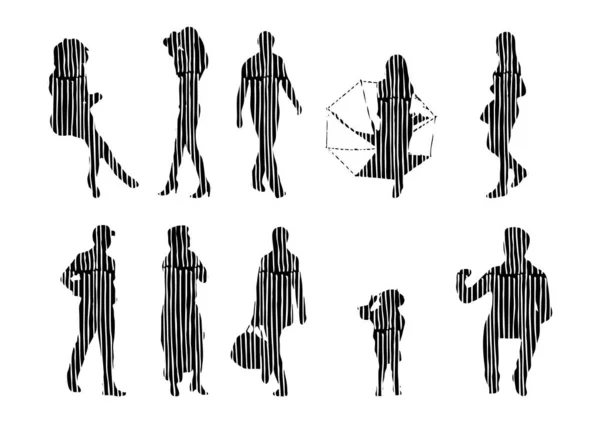 Vektor Silhuetter Disposition Silhuetter Människor Contour Ritning Människor Siluett Ikon — Stock vektor