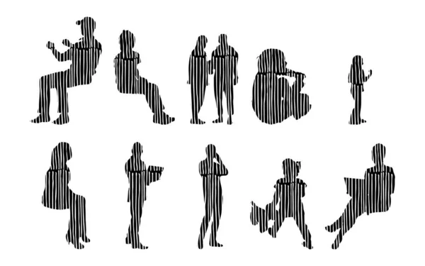 Vector Silhouettes Outline Silhouettes People Contour Drawing People Silhouette Icon — Stock Vector